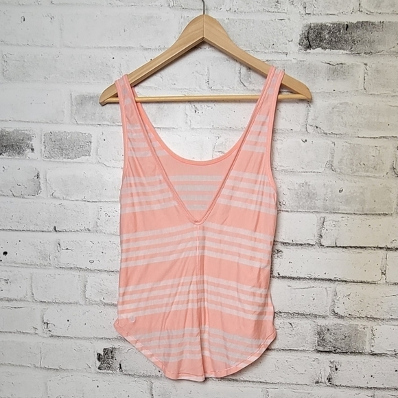 Lululemon Pink Striped Criss Cross Back Tank Top Size 4 Lightweight Racerback - Picture 5 of 7
